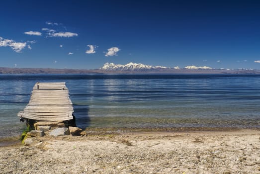 Old pier on the coast of Isla del Sol, island on lake Titicaca in Bolivia