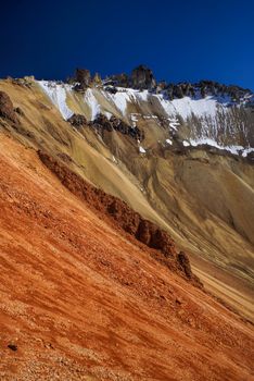 Scenic view of colored mountain slopes near Salar de Uyuni in Bolivia