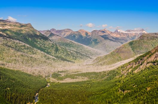 Scenic view of Mountain valley in Glacier NP, Montana, USA