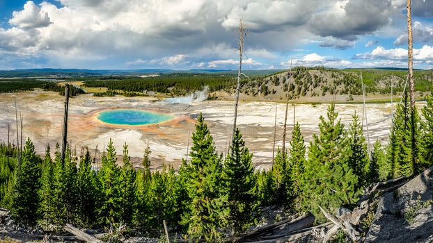 Panoramic view of Grand Prismatic spring in Yellowstone NP, USA