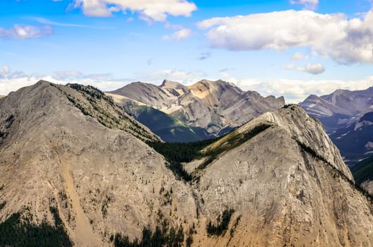 Scenic view of Rocky mountains range in Jasper NP, Alberta, Canada