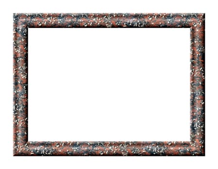 Rectangular frame with empty red granite texture with fallen white flowers on its surface on a white background