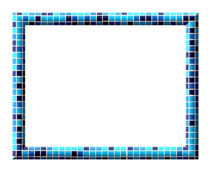 Empty convex rectangular frame with square tiles texture dark blue, light blue and turquoise