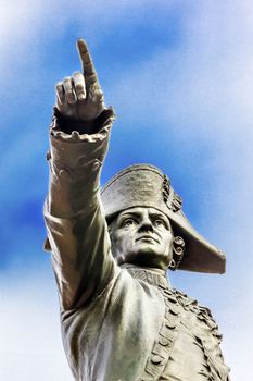 General Rochambeau Pointing Statue Lafayette Park Autumn Washington DC. In American Revolution General Rochambeau was the head of the French Army, who worked with Washington in the American Revolution.  Statue was dedicated in 1902 as a reaffirmation of French American relations.  Artist Sculptor Fernand Hamar