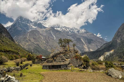 Panoramic view of Kangchenjunga mountains in Nepal