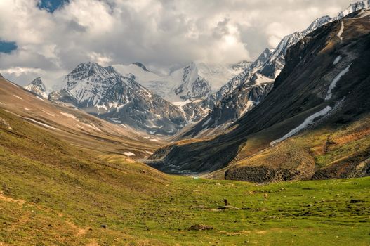 Scenic valley in Himalayas mountains in Nepal