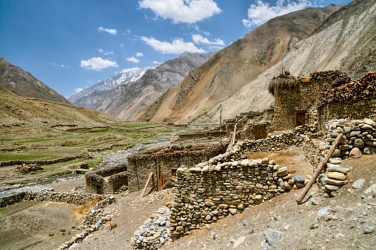 Scenic old traditional village in Himalayas mountains in Nepal