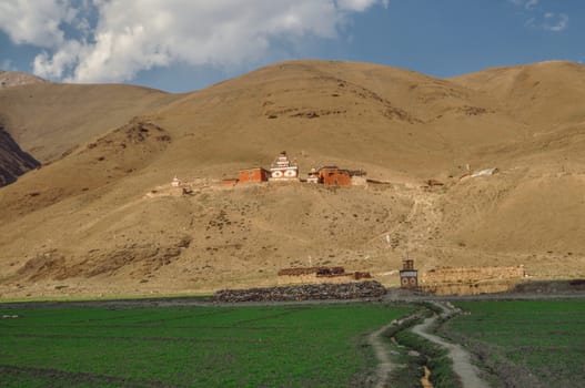 Scenic old traditional village in Himalayas mountains in Nepal