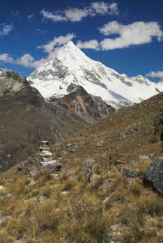 Picturesque view of mountain Huascaran in Andes, highest peak in Peru, South America