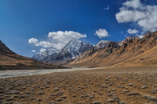 Scenic valley in Pamir mountains in Tajikistan