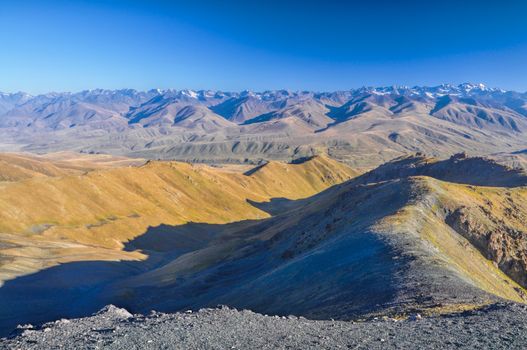 Scenic arid mountainous landscape in Kyrgyzstan