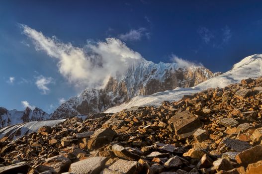 Picturesque mountain peaks in Pamir mountains in Tajikistan