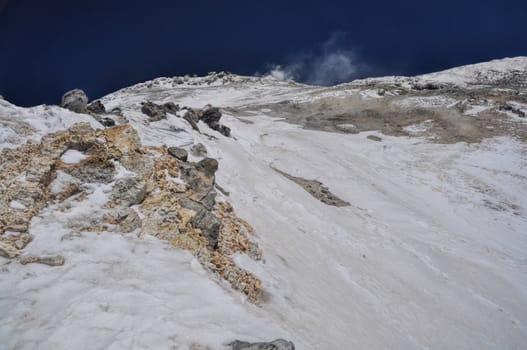Snowy slopes of volcano Damavand, highest peak in Iran