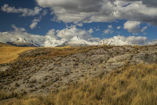 Slopes of Peruvian Cordillera Negra hidden in the shadow