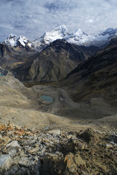 Beautiful landscape around Alpamayo, one of highest mountain peaks in Peruvian Andes, Cordillera Blanca