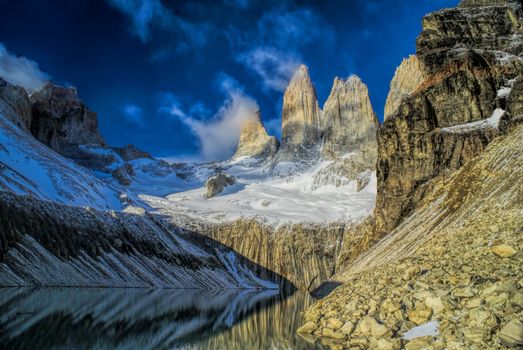 Scenic view of Torres del Paine in south American Andes                   