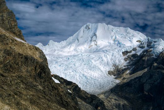 Scenic view of Alpamayo, one of highest mountain peaks in Peruvian Andes, Cordillera Blanca