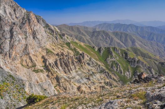 Scenic view of Tian Shan mountain range near Chimgan  in Uzbekistan