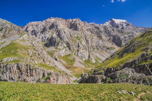 Scenic mountain peaks in Tien-Shan in Kyrgyzstan