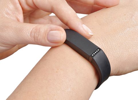 Activity tracker on a woman's wrist