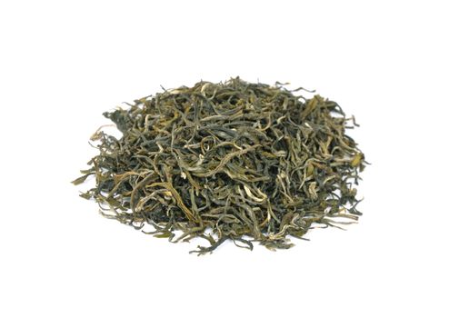 Loose green tea on white bakcground