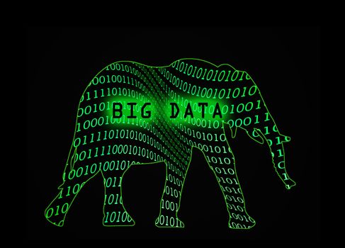 Binary code flowing in an elephant outline. Concept for Big Data where data so large and complex that it becomes difficult to process