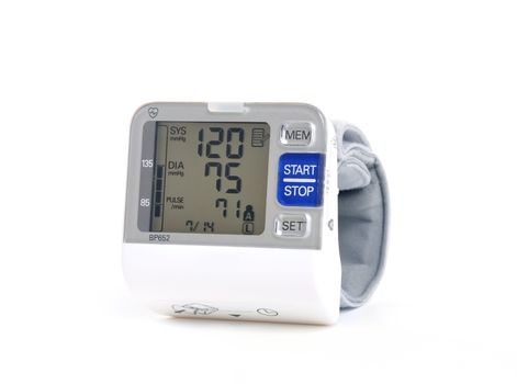 Wrist blood pressure monitor on a white background