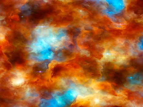 Stars are born deep inside a colorful fantasy nebula cloud.
