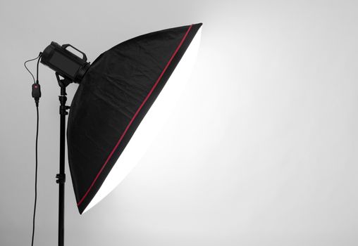 empty studio gray background and flash light 