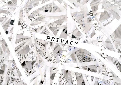 Privacy text surrounded by shredded paper. Great concept for information protection