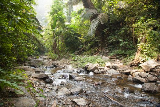 Waterfall that flows down from the mountains. Streams of water flowing down from the mountains. There is always a small stone waterfall.