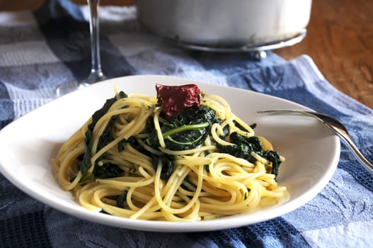 Pasta with black cabbage