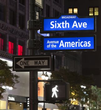 Corner of the Broadway and West 33th Street sign, New York City.