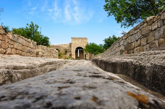 Stony road in Chufut Kale jewish Karaites medieval settlement, Crimea, Ukraine or Russia