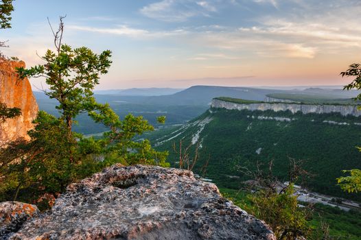 Majestic view from top of Tope Kermen at sunset, Crimea, Ukraine