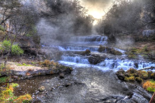 Colorful scenic waterfall in High Dynamic Range.