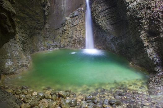 Kozjak waterfall (Slap Kozjak) in Kobarid, Julian Alps in Slovenia 