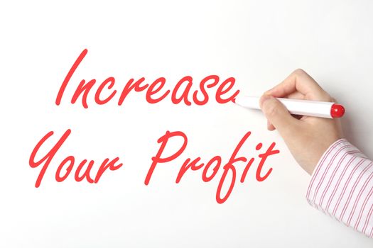 Business woman writing increase your profit word on whiteboard  