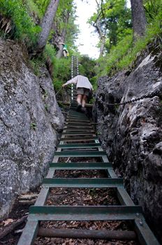 Slovakian Paradise, SLOVAKIA - JULY 05: Unknown Hiker in Slovakian Paradise National Park in Slovakian Paradise, Slovakia on July 05, 2014