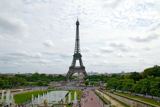 Photo shows Eiffel tower and its surroundings.