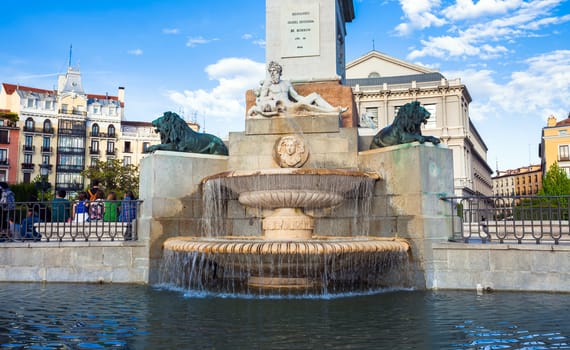 Madrid, Spain - May 10, 2012: Plaza de Oriente with tourists on a spring day in Madrid, Spain