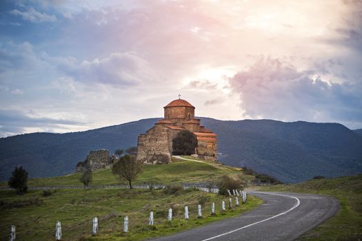 Djvari cloister historical ancient building view sunset