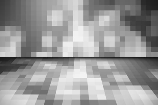 abstract black and white mosaic background with perspective.