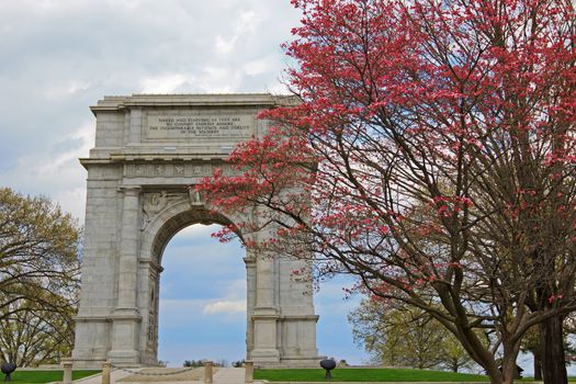 The National Memorial Arch monument dedicated to George Washington and the United States Continental Army.This monument is located at Valley Forge National Historical Park in Pennsylvania, USA.