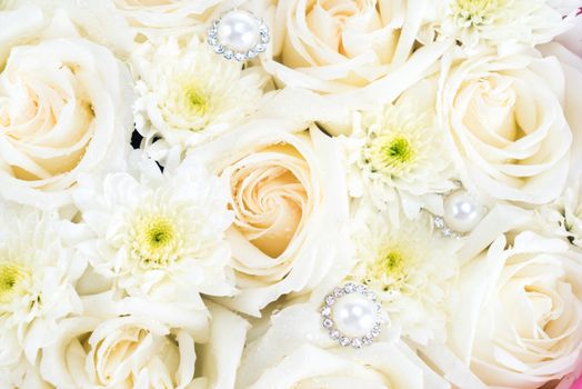 White roses and pearl and diamond. gift for valentine 's day