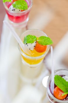 finger food, dessert and fruits cocktail