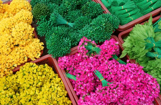 Colourful raw materiral decoration to decorate for house on New Year seasonal at Vietnam, Vietnamese like sakura blossom on Tet and use artificial flower to make beautiful for tree