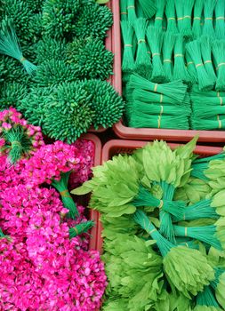 Colourful raw materiral decoration to decorate for house on New Year seasonal at Vietnam, Vietnamese like sakura blossom on Tet and use artificial flower to make beautiful for tree