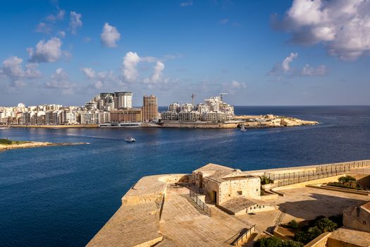 View on Tigne Point and Sliema District from Valletta, Malta