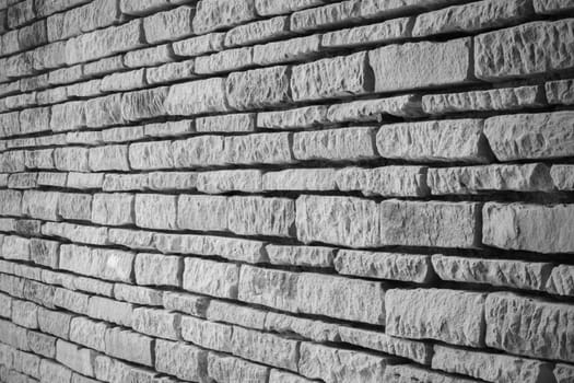 perspective of old brick wall, black and white